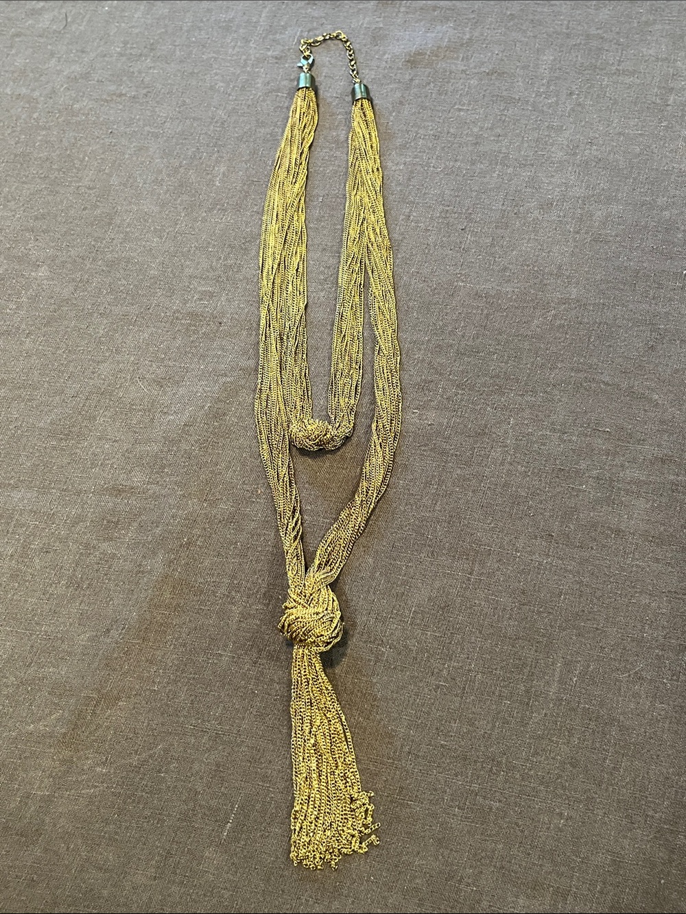 Vintage Gold Tones, Multi-Strand Knot & Tassel Necklace